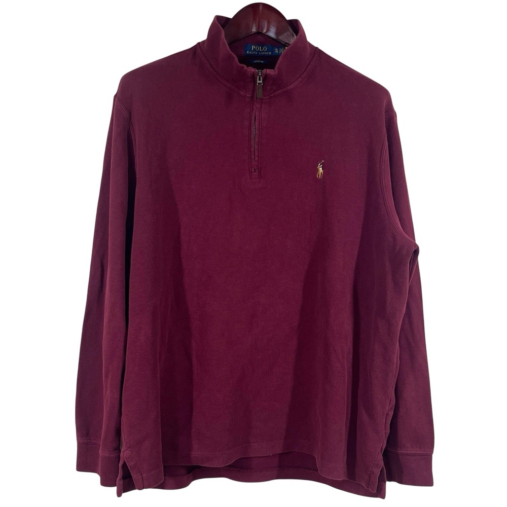 Polo Ralph Lauren Estate Rib 1/4 Zip Pullover Mens XL Maroon Flesh Pony Cruise